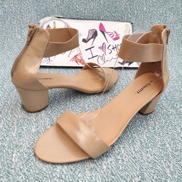 White Mountain Shoes - Beige Patent Dressy Sandals with Ankle Strap, sz 12